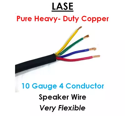 LASE 10 AWG Gauge 4 Conductor Heavy Duty Speaker Wire (Sold In 10 Ft Increments) • $26.99