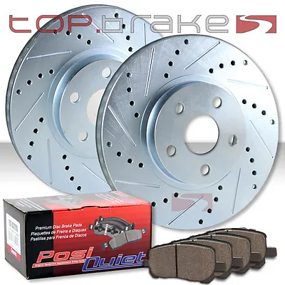 FRONT TOPBRAKES Drill Slot Brake Rotors + POSI QUIET Ceramic Pads TBP7961 • $167.48