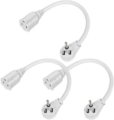 DEWENWILS 3 Pack Short Flat Plug Extension Cord 1 Foot 14 Gauge Heavy Duty White • $11.89