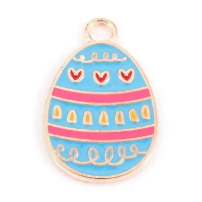 10 Cute Blue Easter Egg Shaped Gold Plated Charm Pendants With Heart Detail • £3.95