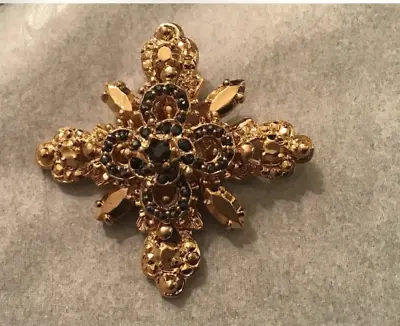 St John Knit Pendant/enhancer/brooch. Gold/swarovski Black Stones • $59.99