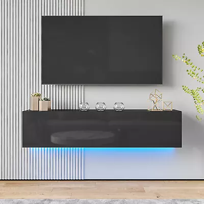 Wall Floating TV Stand 16 Color LED Entertainment Center Media Console 55  Black • $144.99