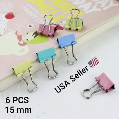 6PCS Colorful Metal Binder Clips Paper Clip 15mm Office School Stationery Learn • $2.99