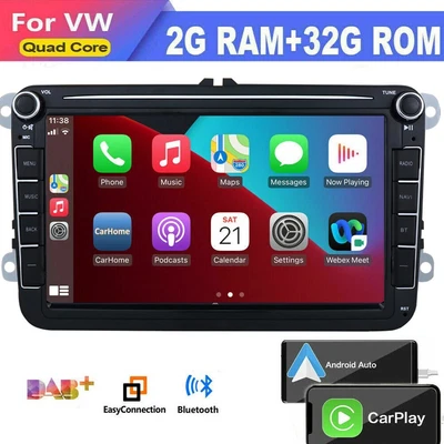 $123.50 • Buy 8'' 2Din Radio Carplay Fit VW Passat Golf Jetta Car 2+32G Player GPS Navi Stereo