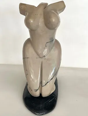 Hand Carved Marble Sculpture Female Torso Body Beige & Black Woman 10.75  Tall • $175