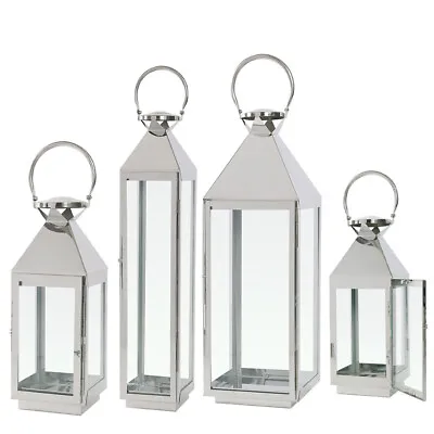 Small Large Metal & Glass Candle Lantern Indoor/Outdoor Tealight Holder Lanterns • £20.99