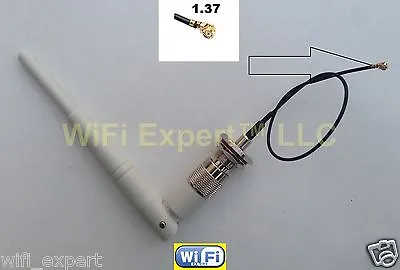 1 White Dual Band WiFi 5dBi Antenna TNC 2.4Ghz 5Ghz With 8  U.Fl IPX Cable 1.37 • $8.24