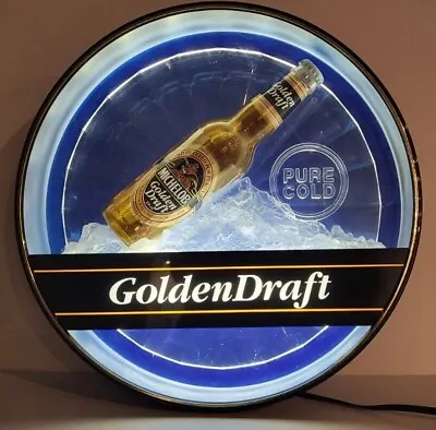 Vintage 1992 Michelob Golden Draft Round Lighted Beer Sign - Bottle On Ice - 17  • $109.99