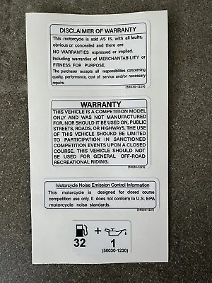Kawasaki KX250 1997 Reproduction WARNING Decal Set / Sticker Kit • $60