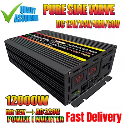 10000W 8000W Power Inverter DC 12V 24V To AC 110V 220V Converter Pure Sine Wave • £68.96