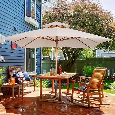 Wood Square Patio Umbrella Garden Market Parasol Sunshade Canopy 3x3m  • £123.99