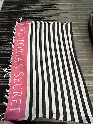 Victoria's Secret Black White Pink Striped Throw Beach Blanket 55x40in • $20