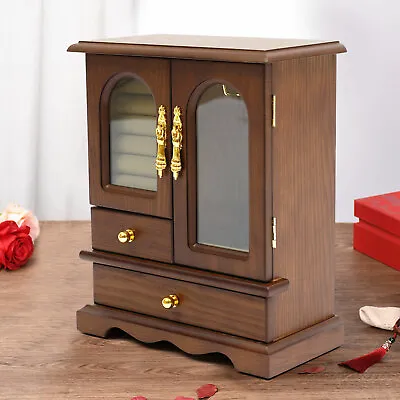 4 Layer Vintage Wooden Armoire Jewelry Box Necklace Rings Storage Case W/ Mirror • $30