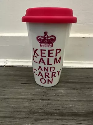 Ceramic Travel Mug With Silicone Lid - Keep Calm And Carry On Pink • £4.20