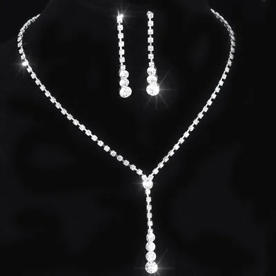 £4.89 • Buy Silver Crystal Rhinestones Sparkling Bridesmaid Prom Necklace And Earring Set UK