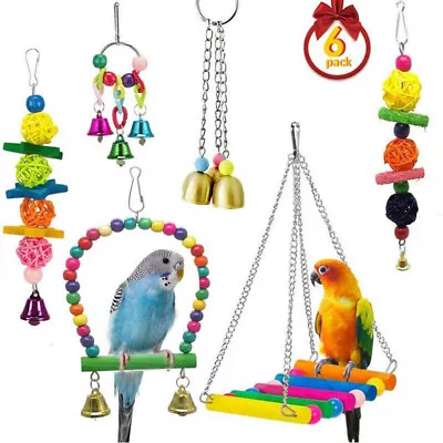 6X SET Parrot Swing Bell Hanging Bird Cage Perch Toys Parakeet Cockatiel Budgie • £8.99