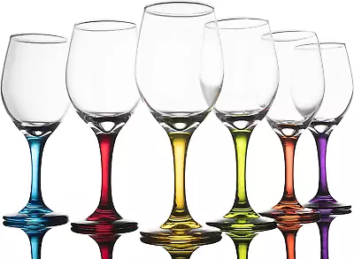 Colored Stem Wine Glasses Set Of 6 -11 Oz Multi Yellow Orange Purple Blue Re • $52.69
