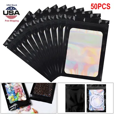 100PCS Holographic Mylar Zip Seal Bags Smell Proof Resealable Package Foil Pouch • $8.48