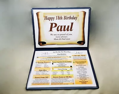 18th Birthday Personalised Gift - The Day You Were Born Presentation Folder • £14.99