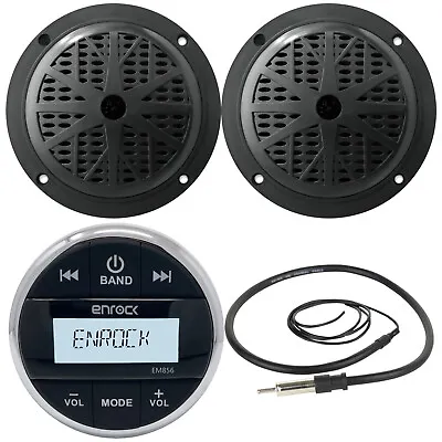 5.25  Black 100W Marine Speakers Enrock Bluetooth USB AM/FM Radio Antenna • $122.99