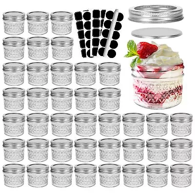 4 Oz Clear Glass Jars With Silver Metal Lids 40 Pack 100ml Mason Jars Round • $40.12