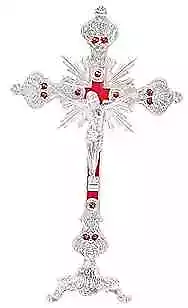 Standing Crucifix With Base 12.5 Inch Tabletop Metal Catholic 12.5 Inch Silver • $44.98