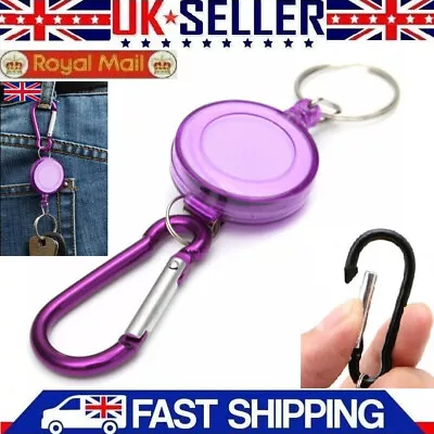 Retractable Key Chain ID Badge Card Holder Security Safety Coil Belt Carabiner • £2.25