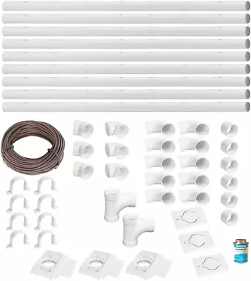 Complet Central Vacuum 3 Inlets Installation Kit With 50 Ft PVC Pipe And Fitting • $165.99