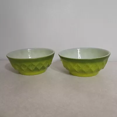 Vintage Fire-King Anchor Hocking Kimberly Diamond Pattern Green Glass Bowls 2 • $18.99