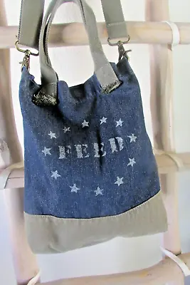 Feed Contrasting Navy & Khaki Denim M Tote / X-body Bag • $10