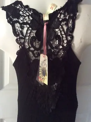 BNWT TEASEL Black Stretchy High Low Maxi Dress With Crochet Detail. Size 12 • $44.99