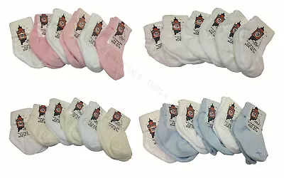 Baby Socks Clock White Blue Pink Prem 000 Newborn-24Mth Ankle Boys Girls 6 Pairs • £8.50