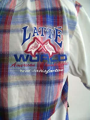 Vintage LATTE Short Sleeve Striped Color T Shirt W/ Hood Sz Med Button Up • $19.98