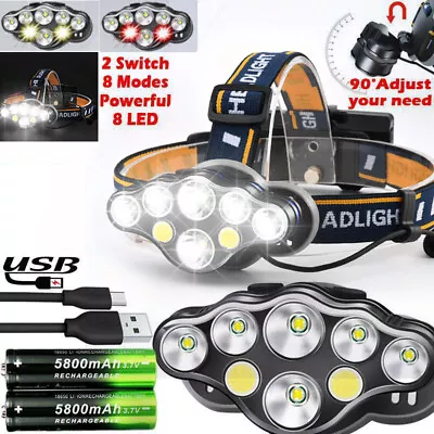 Super Bright Waterproof Head Torch Headlight LED USB Rechargeable Headlamp Fish • $23.98