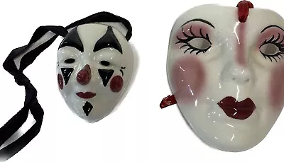 2 Vntg New Orleans Mardi Gras Porcelain Ceramic Painted Wall Hang Masks Signed • $14.39