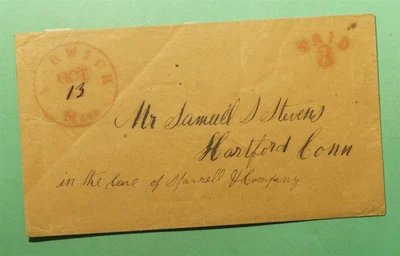 $6.05 • Buy DR WHO 1853 HARWICK MA RED CANCEL STAMPLESS PAID 3C TO HARTFORD CT I62251