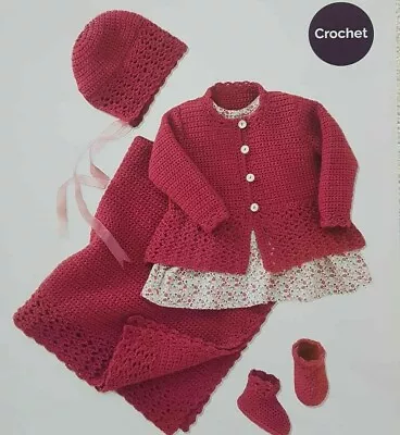 (50) Crochet Pattern - Baby 4-ply Coat Hat Bootees & Blanket 3 Sizes 0-2 Years • £2.79