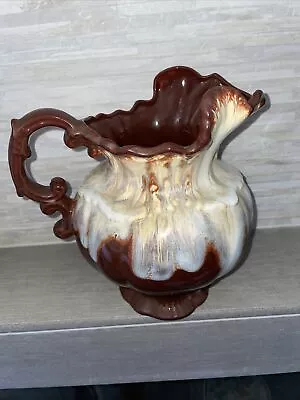 1975 Vintage Arnel's Victorian Style Ceramic Water Pitcher Drip Glaze Brown • $16