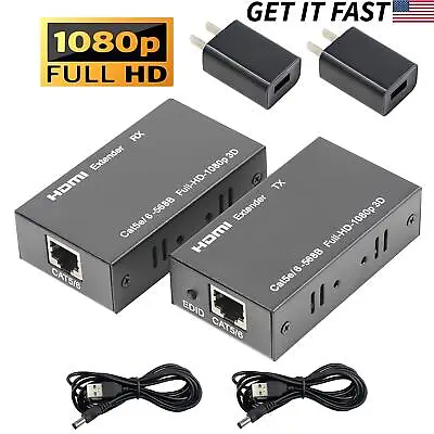 HDMI 1080P Extender Up To 200ft Over Cat5 Cat6 Ethernet Network LAN Cable 60m • $21.37