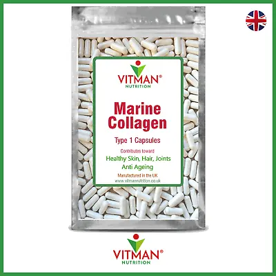 Marine Collagen 600mg Capsules No Synthetics Anti Ageing Skin Joints Hair Health • £6.98