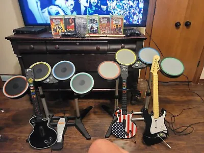 $479.99 • Buy Xbox 360 Rock Band 2 Drums Set 3 Guitars GAMES Complete Band BUNDLE Rockband Kit