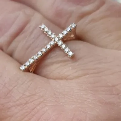 Beautiful 14k Rose Gold Diamond Cross Ring  Size 7 • $500