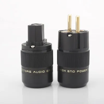 Gold Plated EU SCHUKO AC HiFi Power Plug C15 C13 IEC Connector For Audio Cables • $7.99