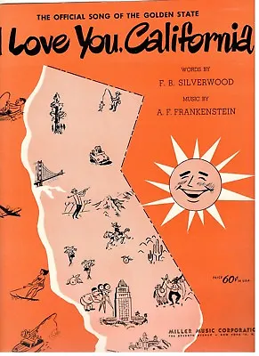  I Love You California  Sheet Music-the Official Song Of The Golden State-new!! • $17.11
