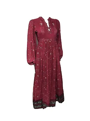 Vtg 70s Cotton Gauze India Indian Cotton Boho Hippie Dress XS • $178