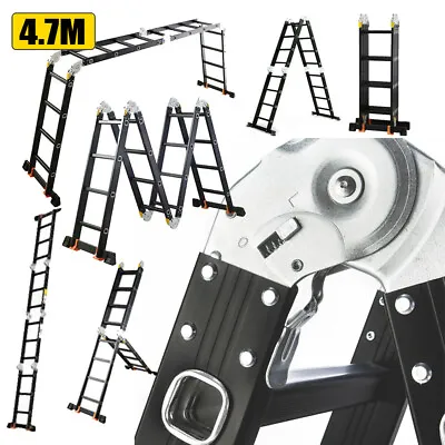 4.7M Protable Multi-functional Folding Telescopic Ladder Extendable 4*4 Steps CE • £95.97