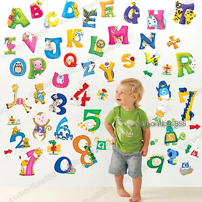 Large Animal Letter ALPHABETS+NUMBERS Nursery Wall Stickers Kid Early Learning • £4.57