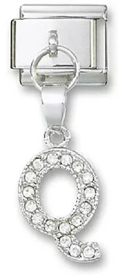 Italian Charm 925 Sterling Dangle Letter Q 9 Mm Stainless Steel Modular Link • $12.99