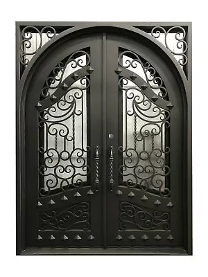 Canton Double Front Entry Wrought Iron Door Rain Glass 62  X 82  Right Active • $3495