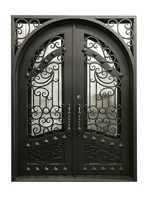 Canton Double Front Entry Wrought Iron Door Rain Glass 72  X 96  Right Active • $4795